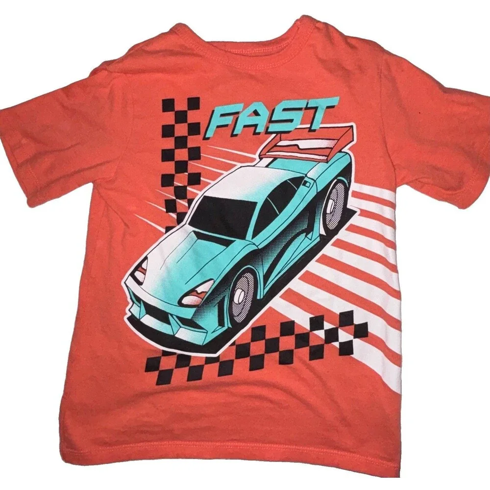 Coral And Turquoise Race Car Tshirt Boys